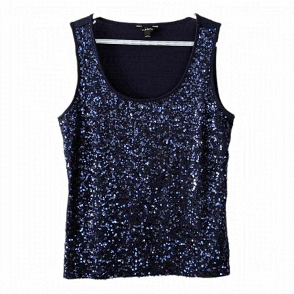 Jessica dark blue sequin camisole tank top size large @C